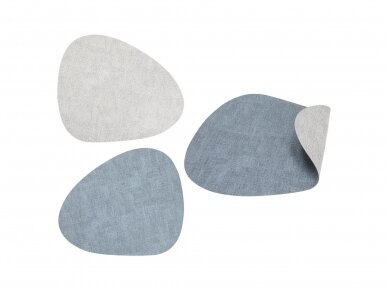 Dual-sided leather placemat soft grey/blue